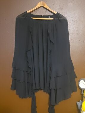 torrid Black Pleated Neck Ruffled Layer Blouse